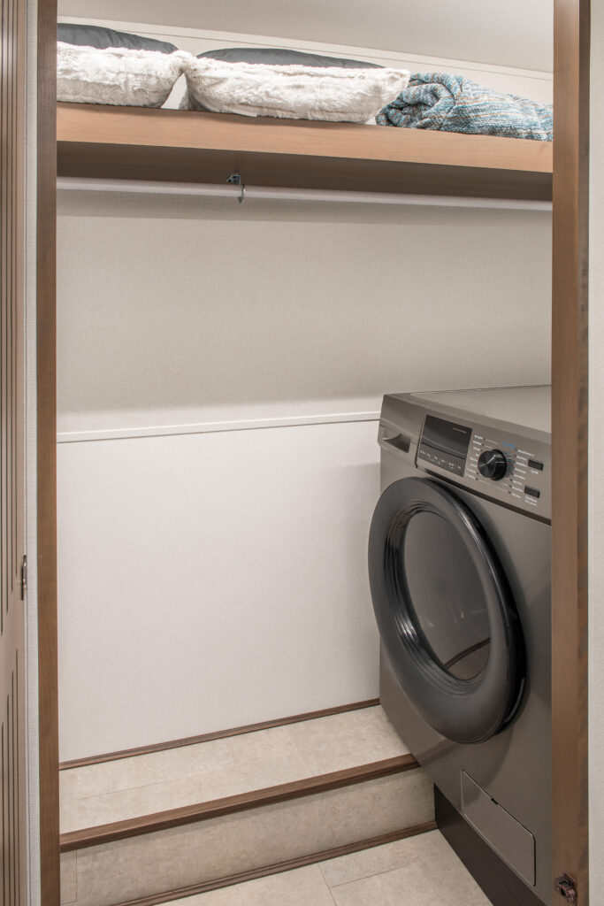 2025 Heartland RV Bighorn 391MFB Fifth Wheel interior closet storage space with shelving.