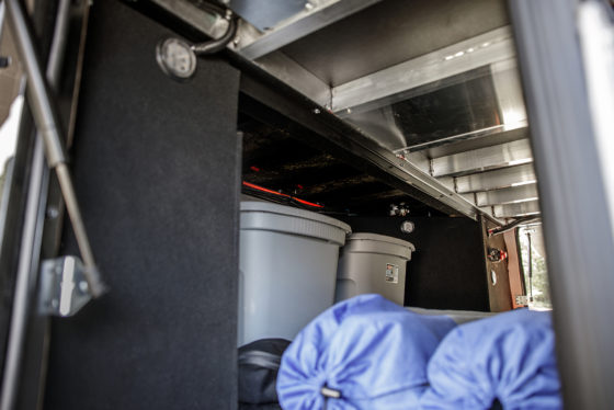 Spacious exterior storage compartment of the 2025 Heartland Cyclone Fifth Wheel, designed for easy access and organization of gear.