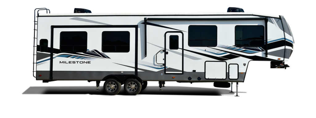 Milestone brand RV exterior with sleek design and bold colors.