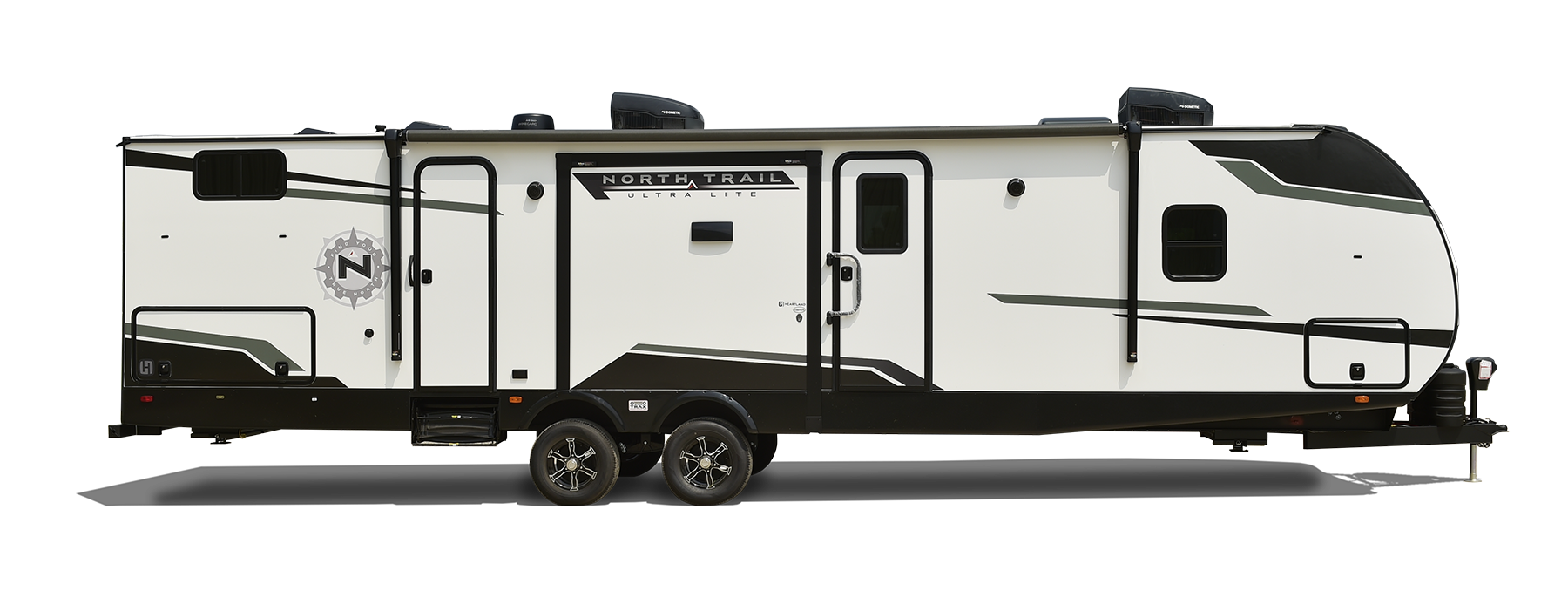 Exterior view of the 2024 Heartland NT 24 RV, featuring a sleek design, large windows, and modern graphics.