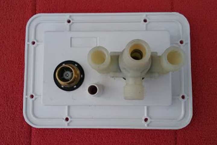 A detail shot of the plastic valve system.