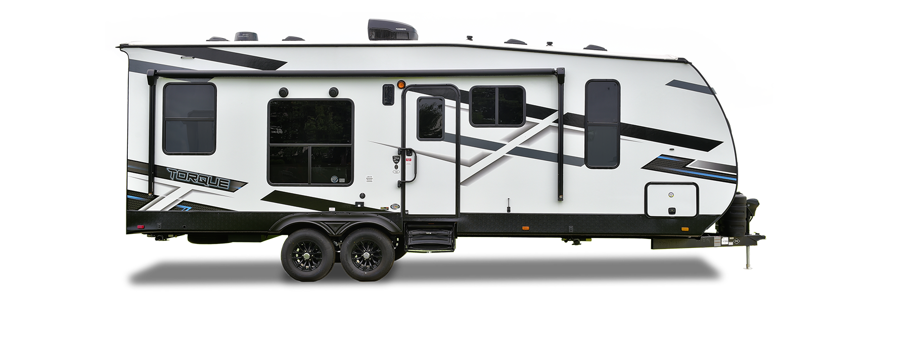 A banner featuring the Torque TQTT toy hauler RV against a scenic outdoor backdrop.