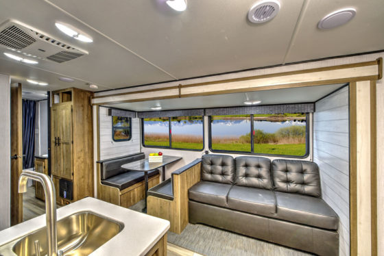 Crossflow windows in a Pioneer travel trailer, allowing for efficient ventilation and airflow.