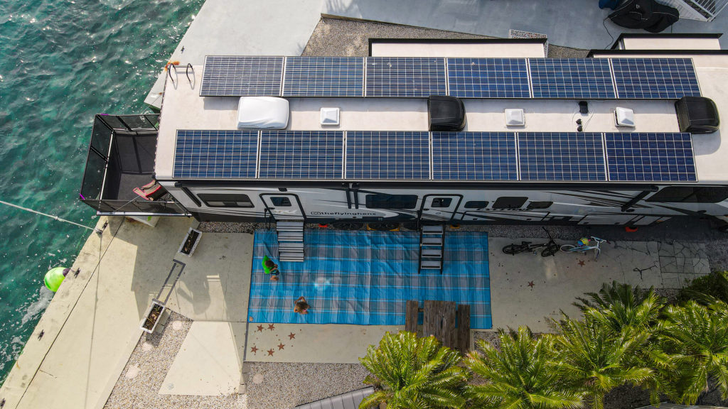 Cyclone RV with solar panels on the roof
