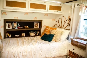 Customized stick and peel wallpaper adds an at-home feel