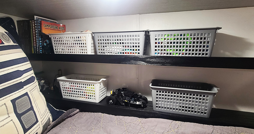 Organizing kids gear with shelving