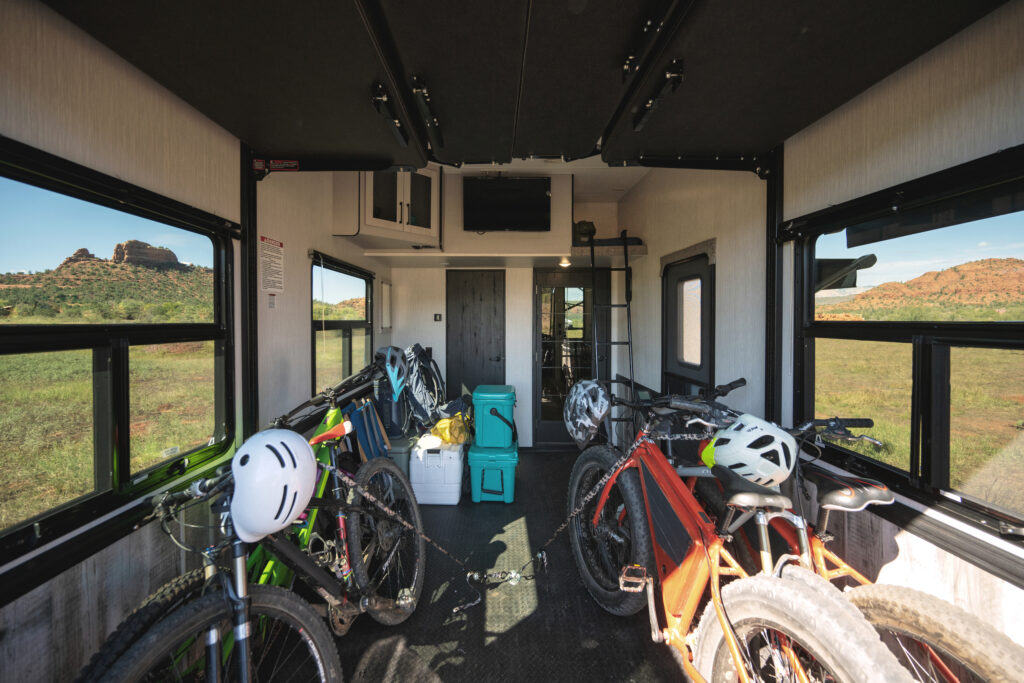 The toy hauler garage space provides tons of extra stroage space.