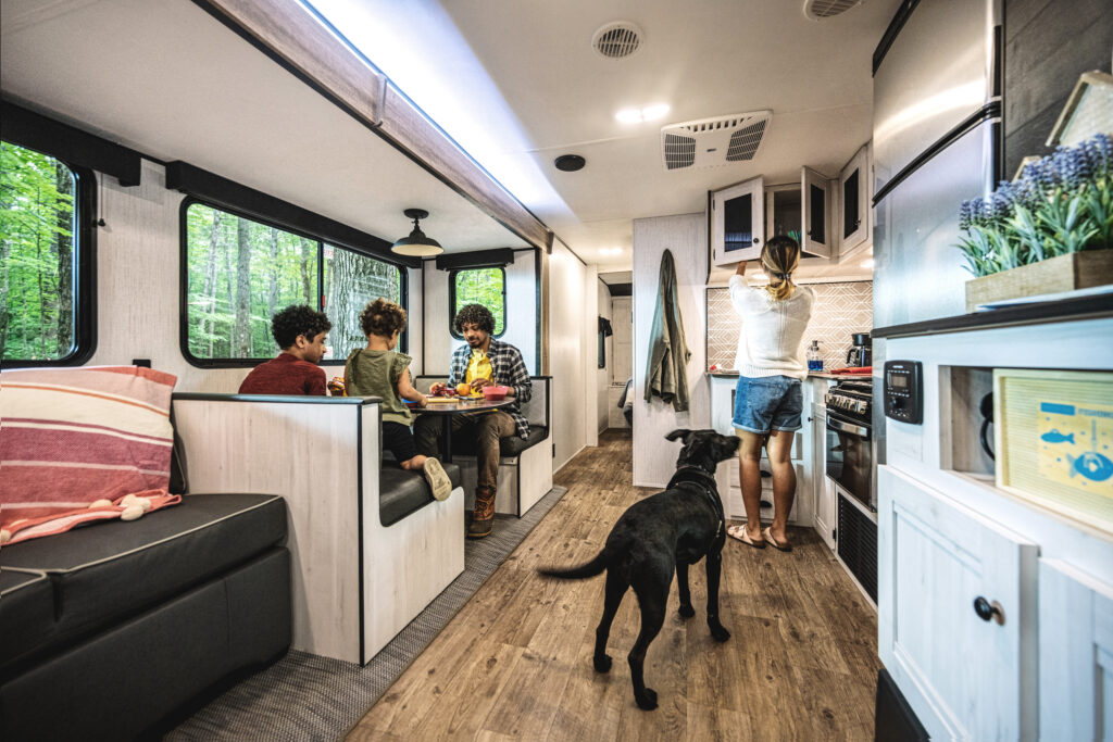 Carpet-free makes it easy to clean when traveling with pets.