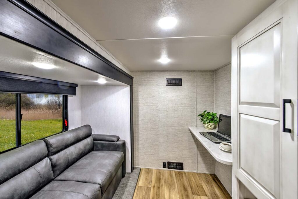 Some bunkhouses double as a mobile work space.