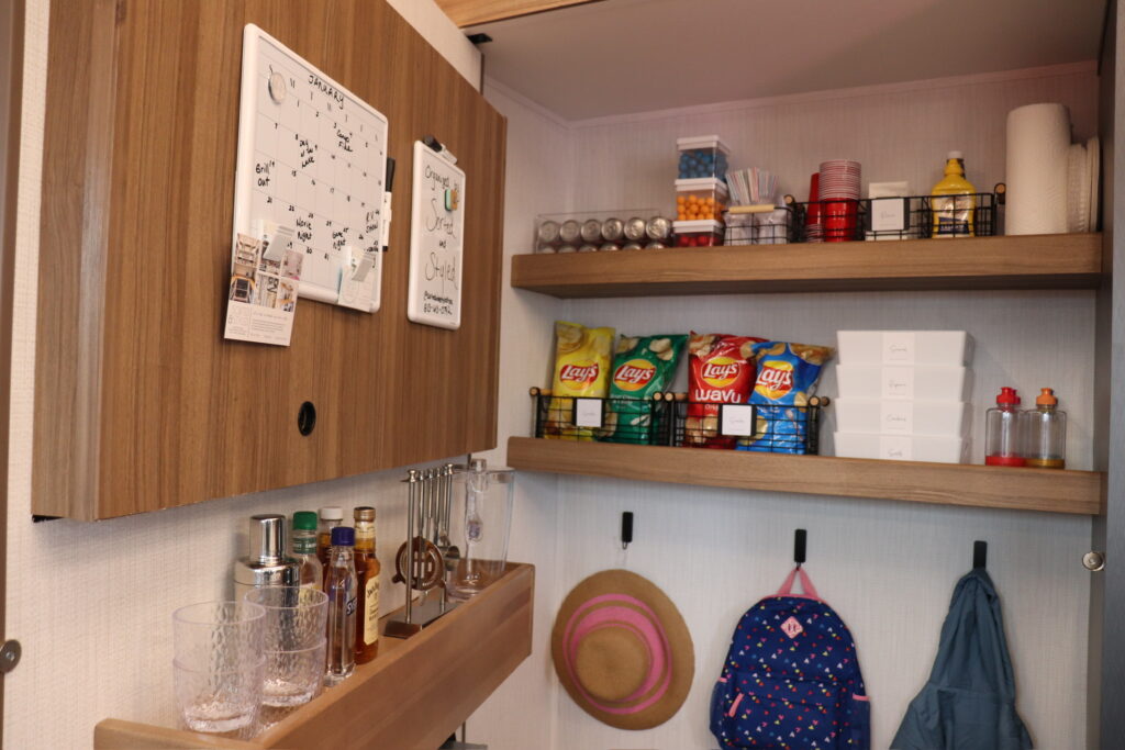 Storage can look like creating zones and utilizing magnets and hooks to keep things organized in one area.