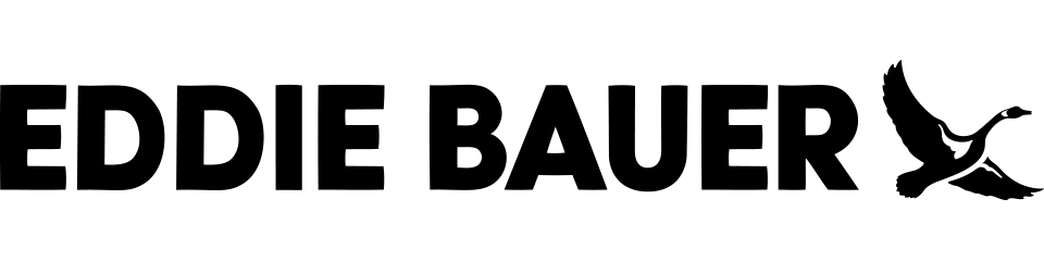 The image shows the Eddie Bauer logo with bold black text reading EDDIE BAUER next to a silhouette of a flying goose.